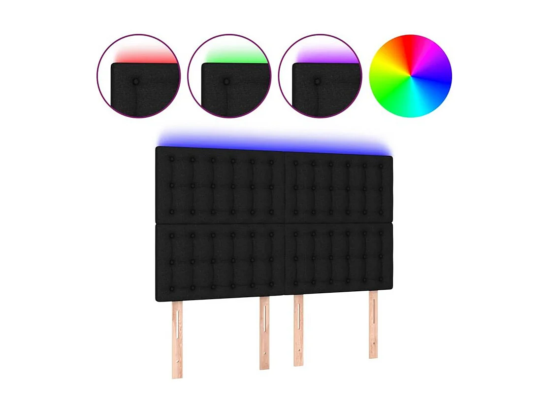 Tête de lit à LED Noir 144x5x118-128 Tissu