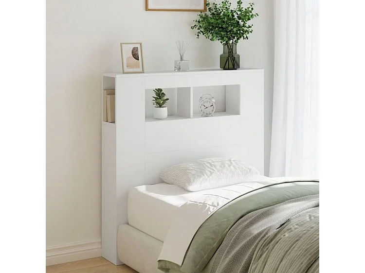 Tête de lit à LED blanc 100x18,5x103,5 bois d'ingénierie