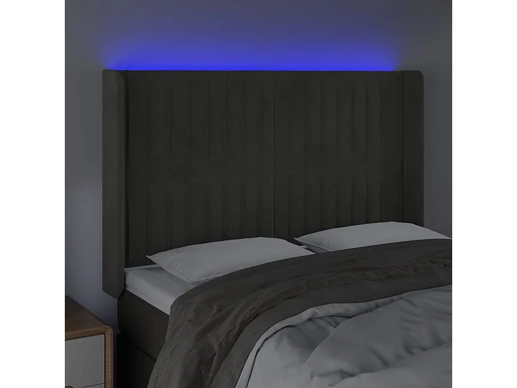 Tête de lit à LED Gris foncé 147x16x118-128 Velours