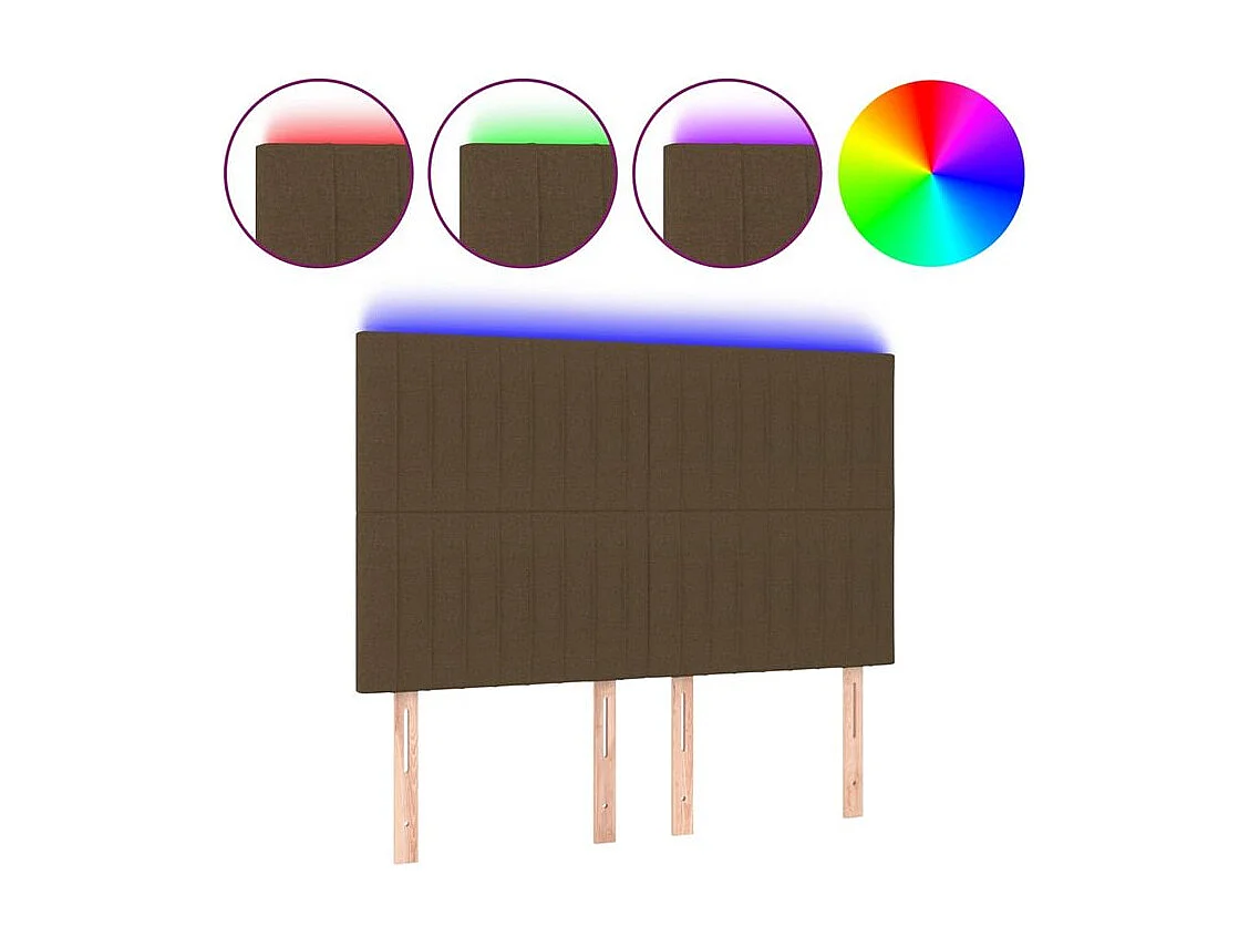 Tête de lit à LED Marron foncé 144x5x118-128 Tissu