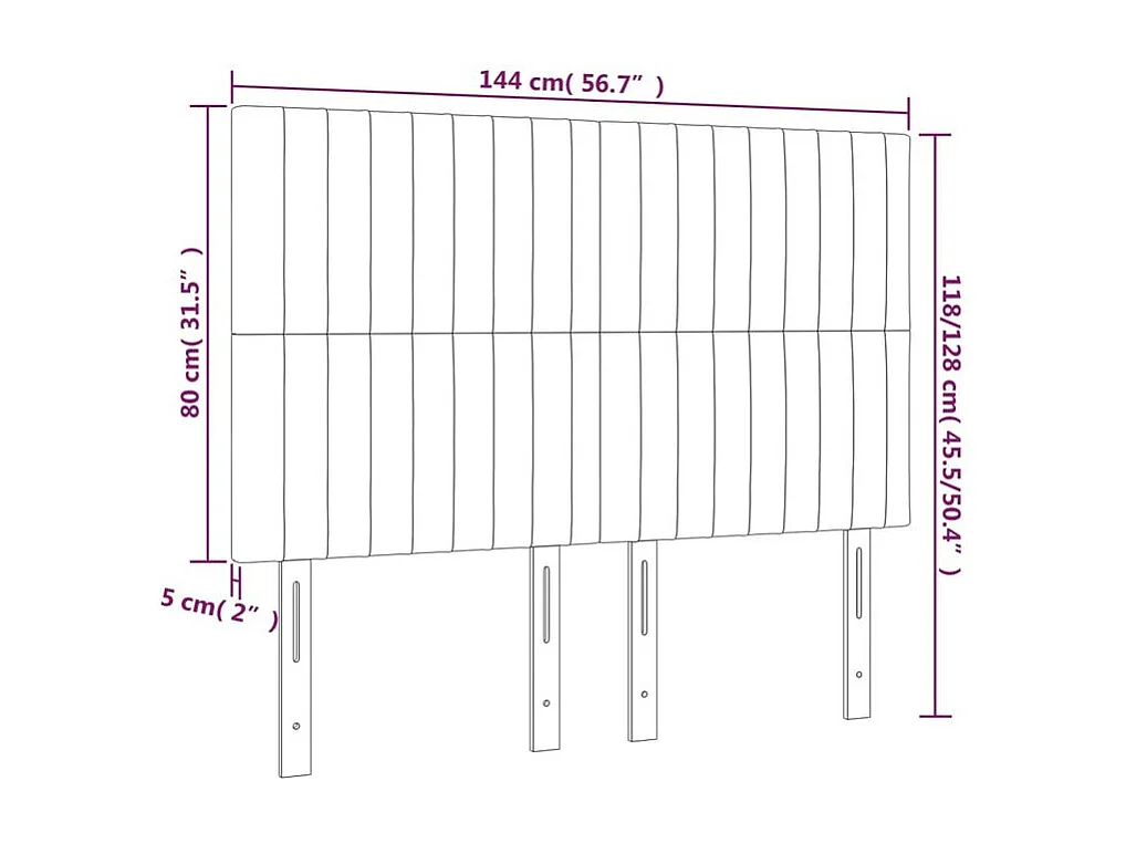 Tête de lit à LED Marron foncé 144x5x118-128 Tissu