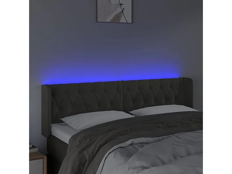 Tête de lit à LED Gris foncé 163x16x78-88 Velours