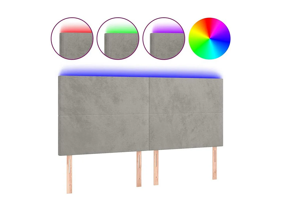 Tête de lit à LED Gris clair 180x5x118-128 Velours