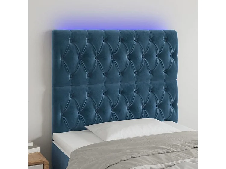 Tête de lit à LED Bleu foncé 100x7x118-128 Velours