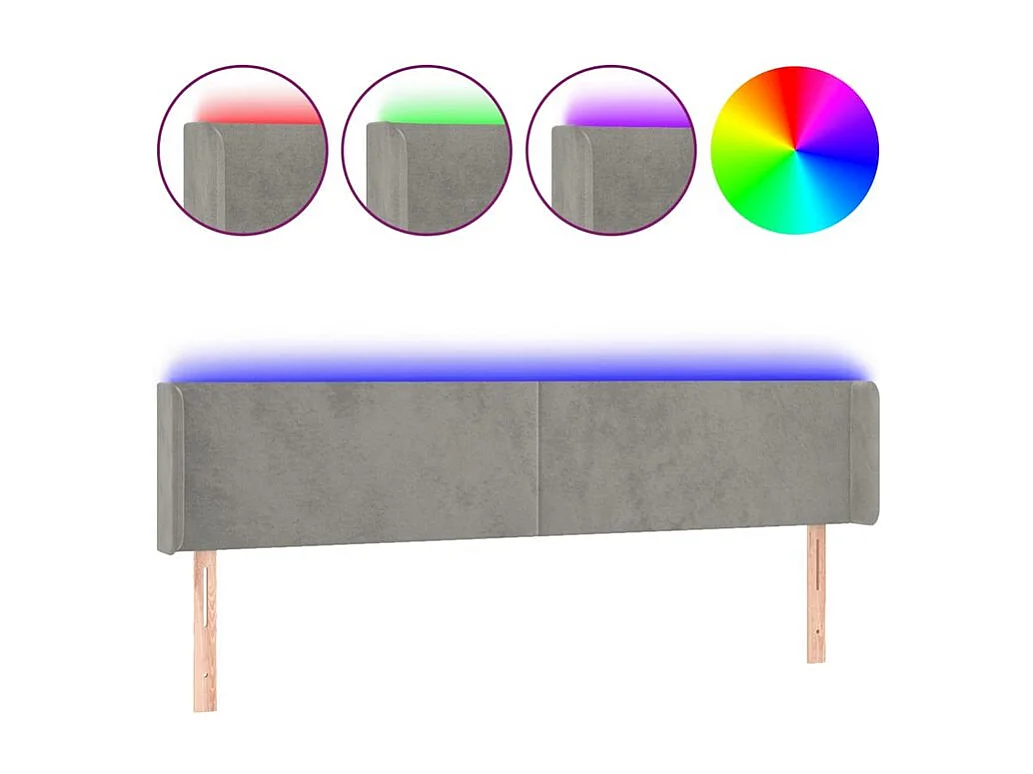 Tête de lit à LED Gris clair 163x16x78-88 Velours