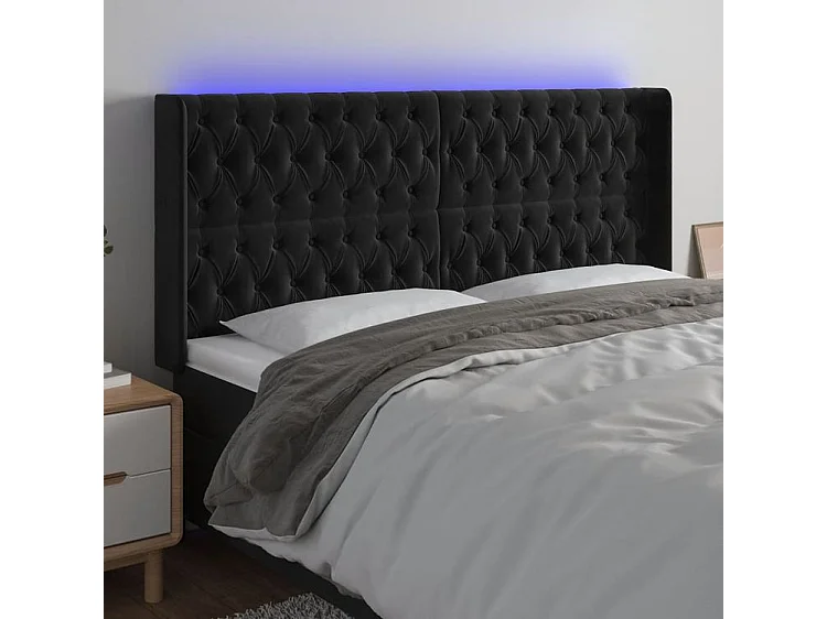Tête de lit à LED Noir 203x16x118-128 Velours