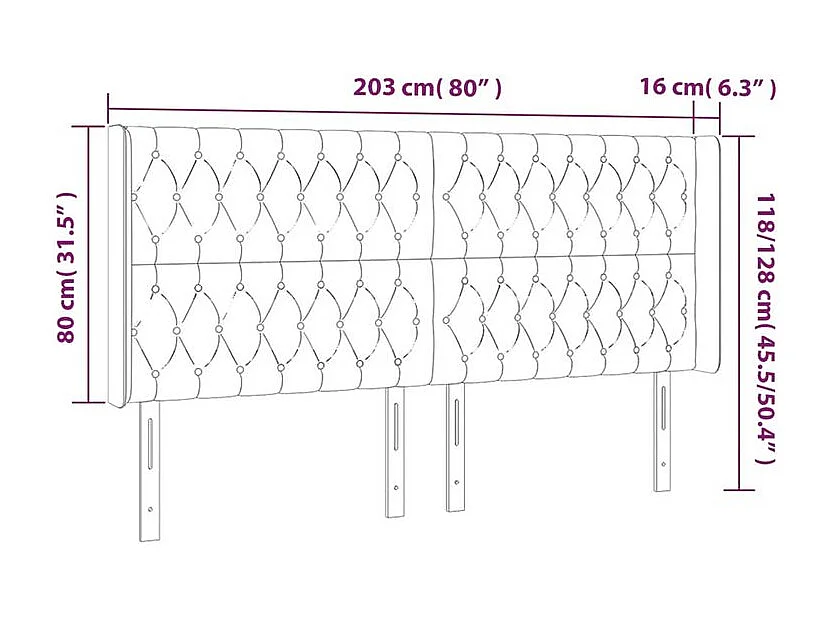 Tête de lit à LED Noir 203x16x118-128 Velours