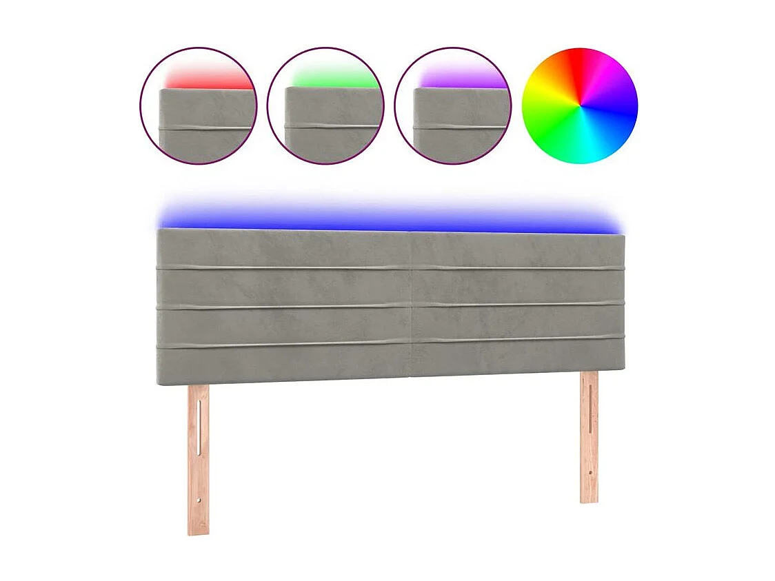 Tête de lit à LED Gris clair 144x5x78-88 Velours