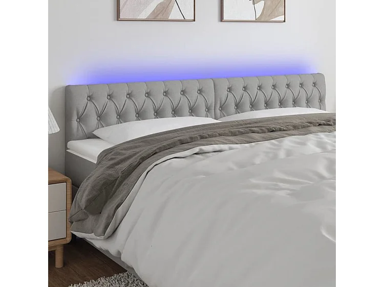 Tête de lit à LED Gris clair 180x7x78-88 Tissu