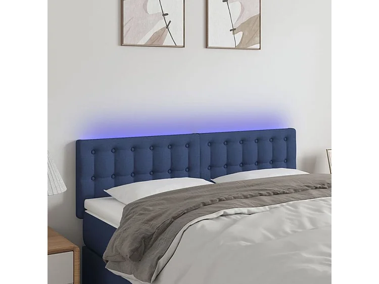 Tête de lit à LED Bleu 144x5x78-88 Tissu