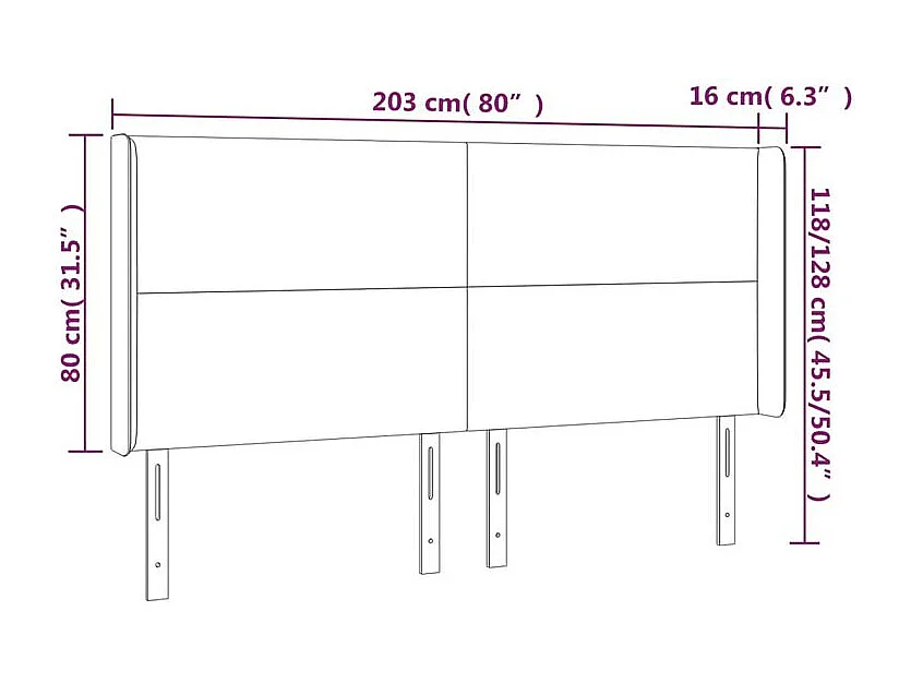Tête de lit à LED Rose 203x16x118-128 Velours