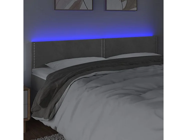 Tête de lit à LED Gris clair 200x5x78-88 Velours