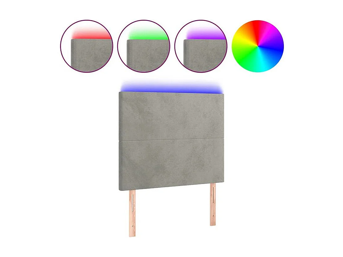 Tête de lit à LED Gris clair 90x5x118-128 Velours