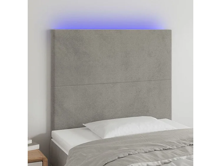 Tête de lit à LED Gris clair 90x5x118-128 Velours