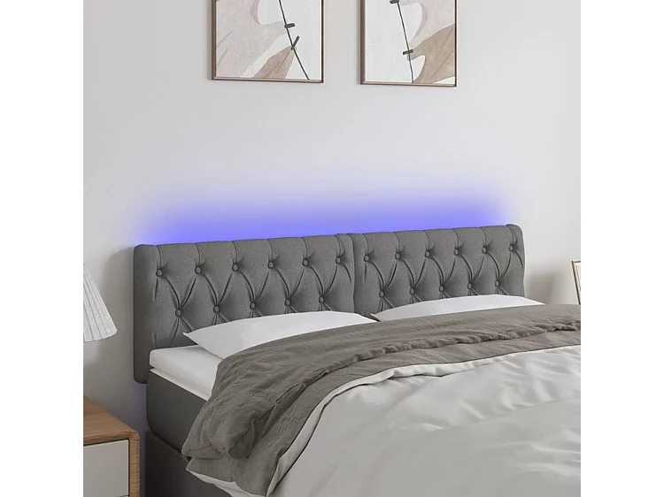 Tête de lit à LED Gris foncé 160x7x78-88 Tissu