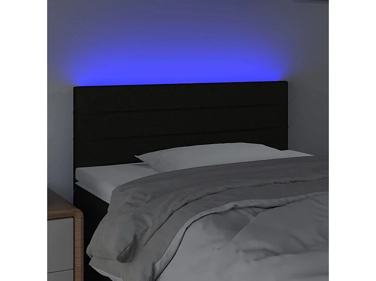 Tête de lit à LED Noir 100x5x78-88 Tissu