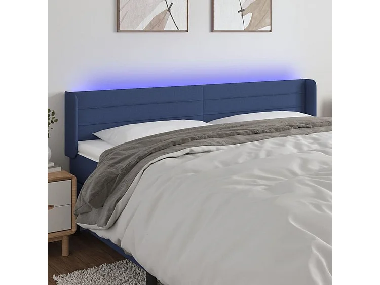 Tête de lit à LED Bleu 183x16x78-88 Tissu