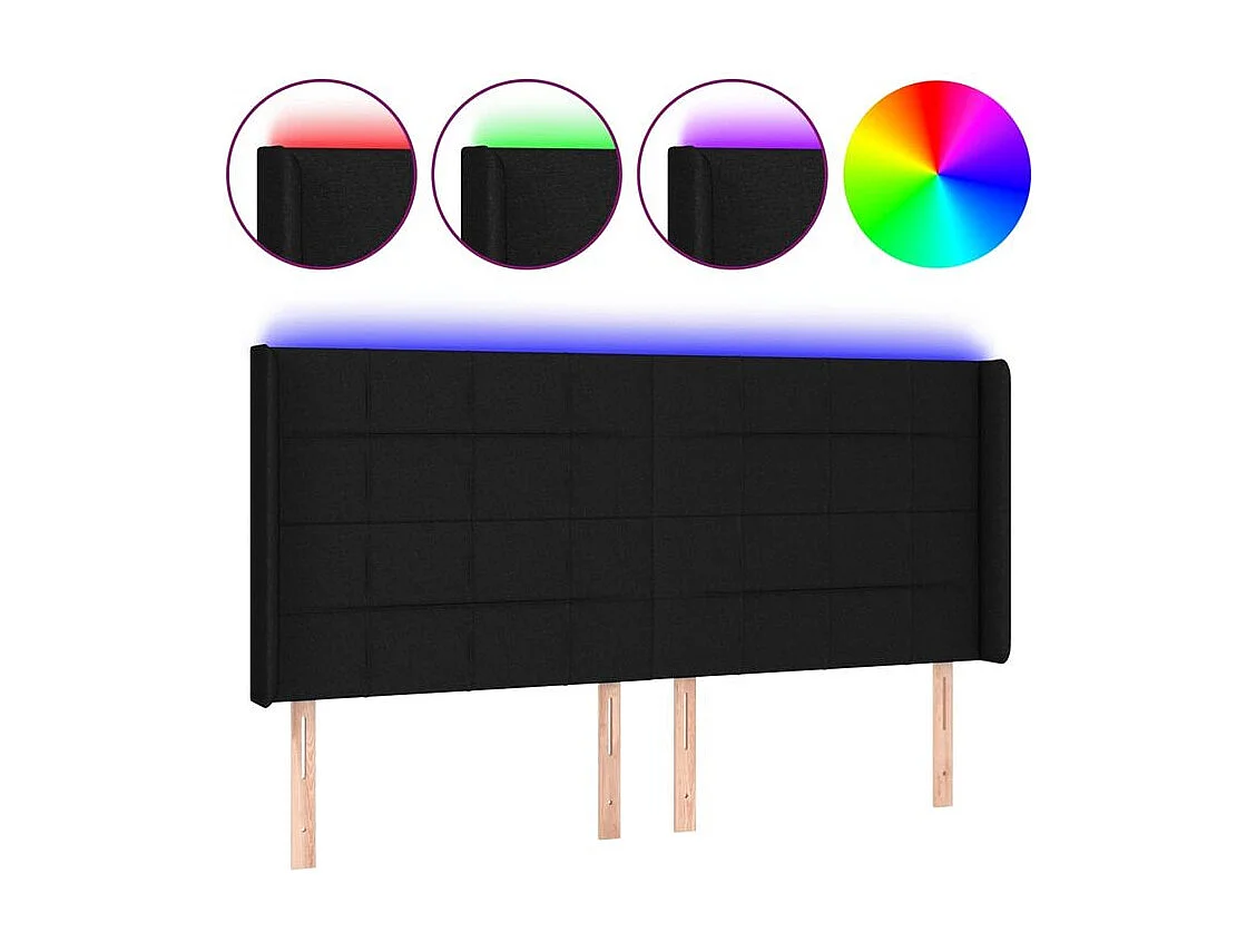 Tête de lit à LED Noir 203x16x118-128 Tissu