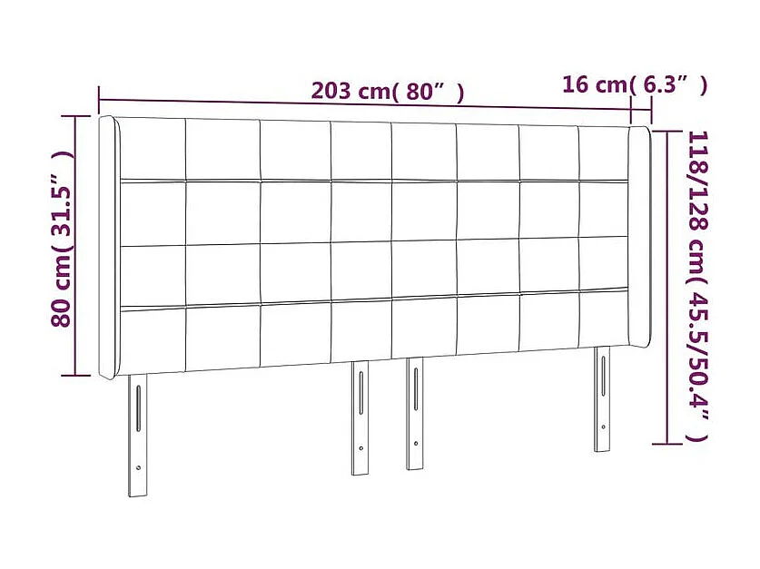 Tête de lit à LED Noir 203x16x118-128 Tissu