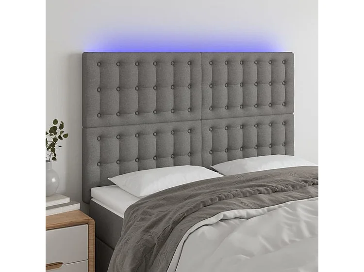 Tête de lit à LED Gris foncé 144x5x118-128 Tissu
