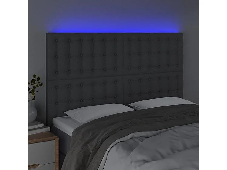 Tête de lit à LED Gris foncé 144x5x118-128 Tissu