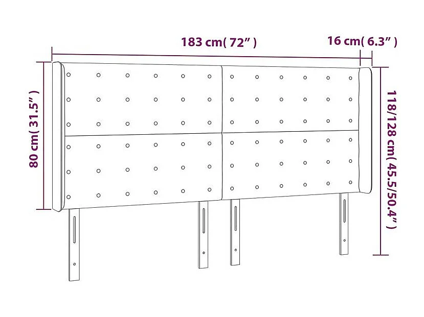 Tête de lit à LED Rose 183x16x118-128 Velours
