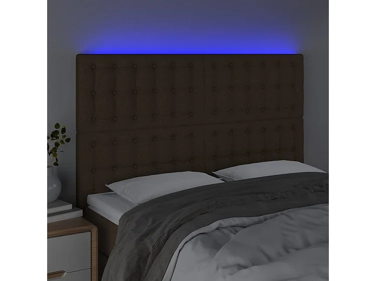 Tête de lit à LED Marron foncé 144x5x118-128 Tissu