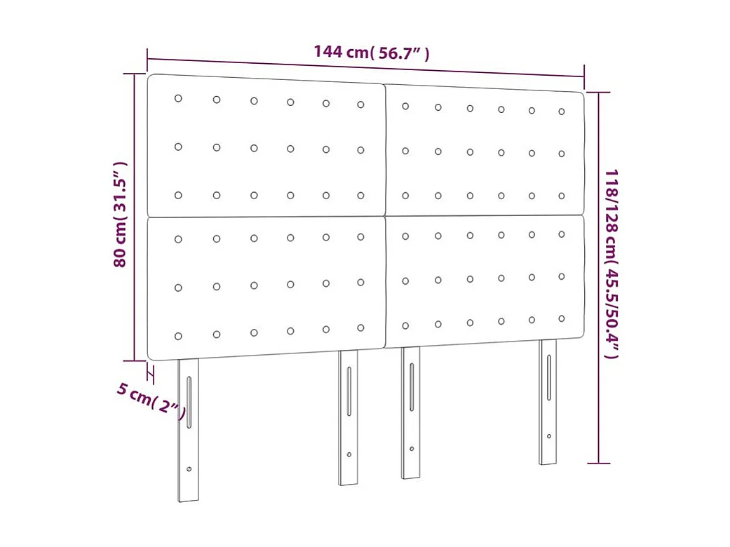 Tête de lit à LED Marron foncé 144x5x118-128 Tissu