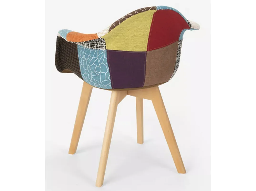 Fauteuil tissu patchwork et pied chêne clair Tarkal