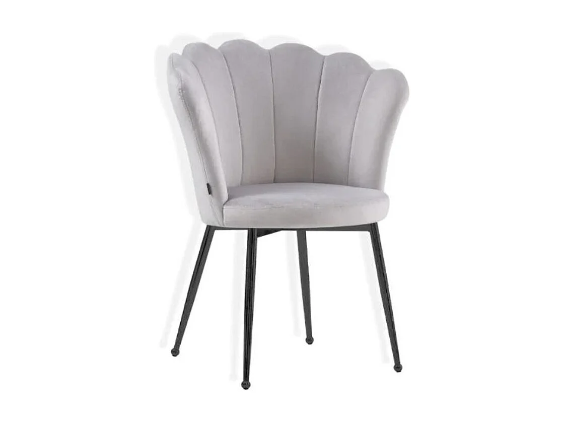 Chaise moderne velours et pied métal noir Pétale - Lot de 2-Beige clair
