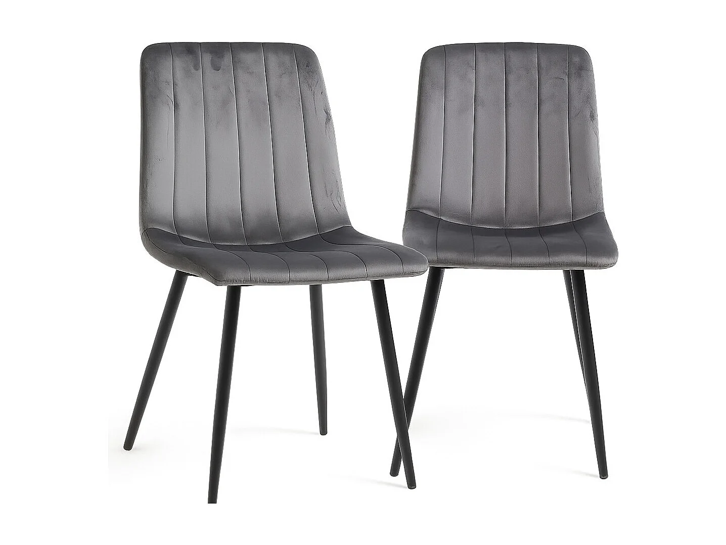 Juego de 2 sillas LONDA – Terciopelo y patas de acero negro-Gris