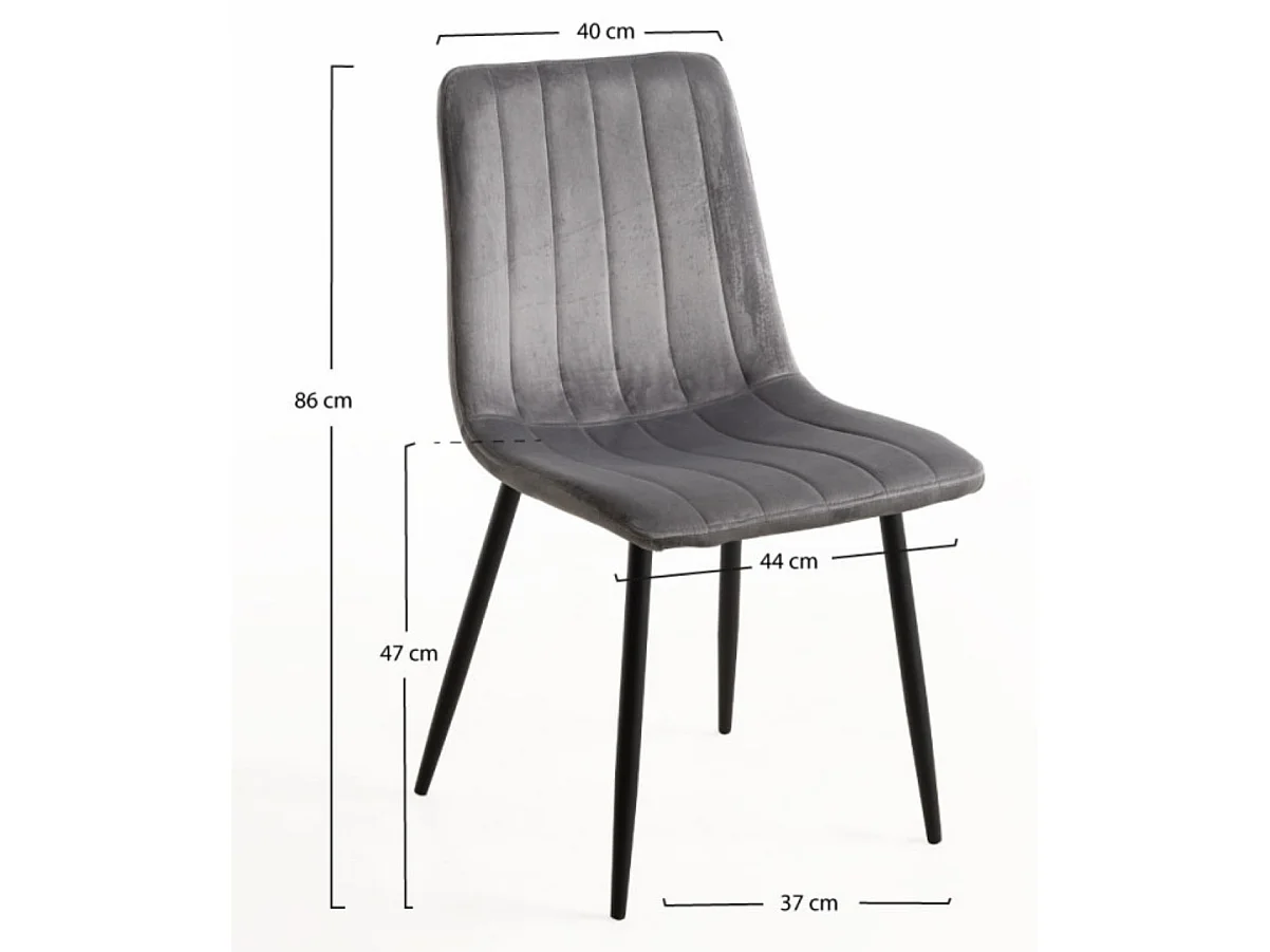 Juego de 2 sillas LONDA – Terciopelo y patas de acero negro-Gris