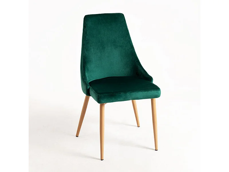 Silla moderna Kozak de terciopelo verde oscuro con patas de madera de haya natural - Lote de 2