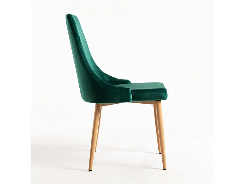 Silla moderna Kozak de terciopelo verde oscuro con patas de madera de haya natural - Lote de 2