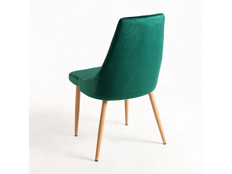 Silla moderna Kozak de terciopelo verde oscuro con patas de madera de haya natural - Lote de 2