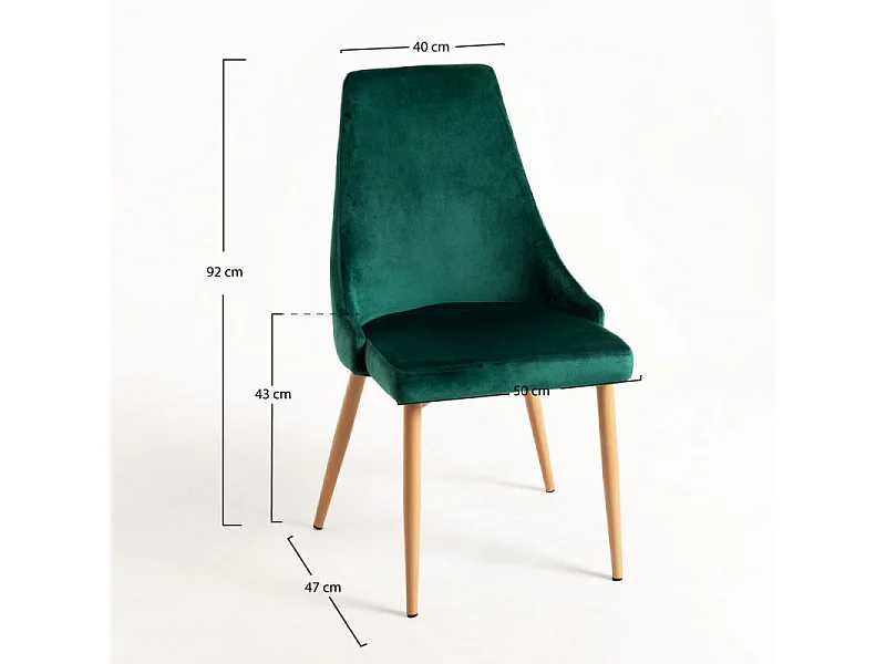 Silla moderna Kozak de terciopelo verde oscuro con patas de madera de haya natural - Lote de 2