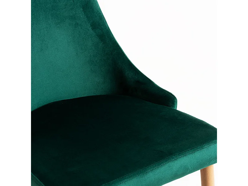 Silla moderna Kozak de terciopelo verde oscuro con patas de madera de haya natural - Lote de 2
