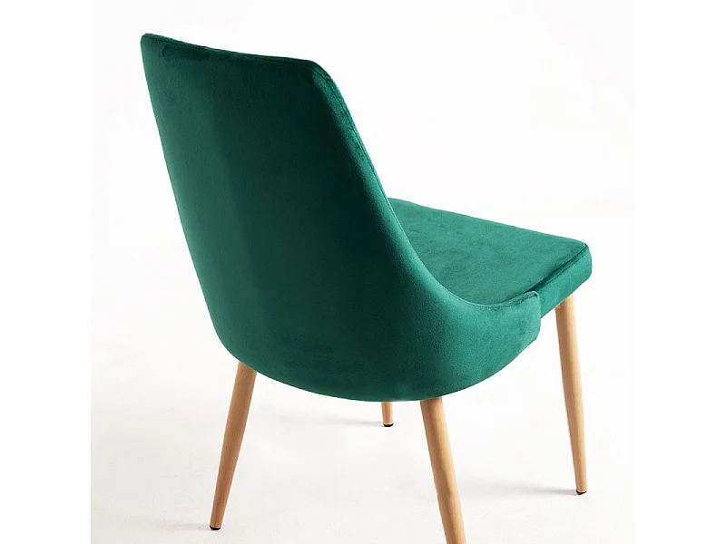 Silla moderna Kozak de terciopelo verde oscuro con patas de madera de haya natural - Lote de 2