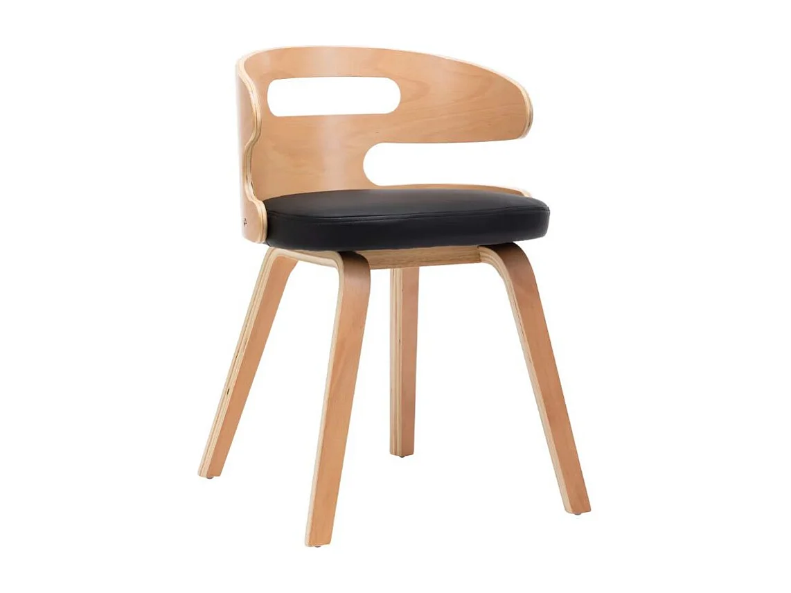 Chaise de salle à manger bois courbé clair et simili cuir noir Laetitia