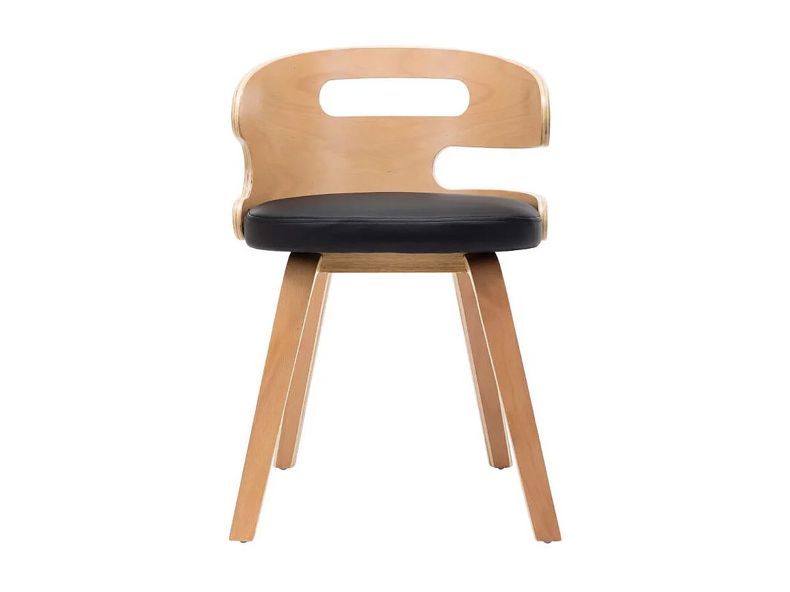 Chaise de salle à manger bois courbé clair et simili cuir noir Laetitia