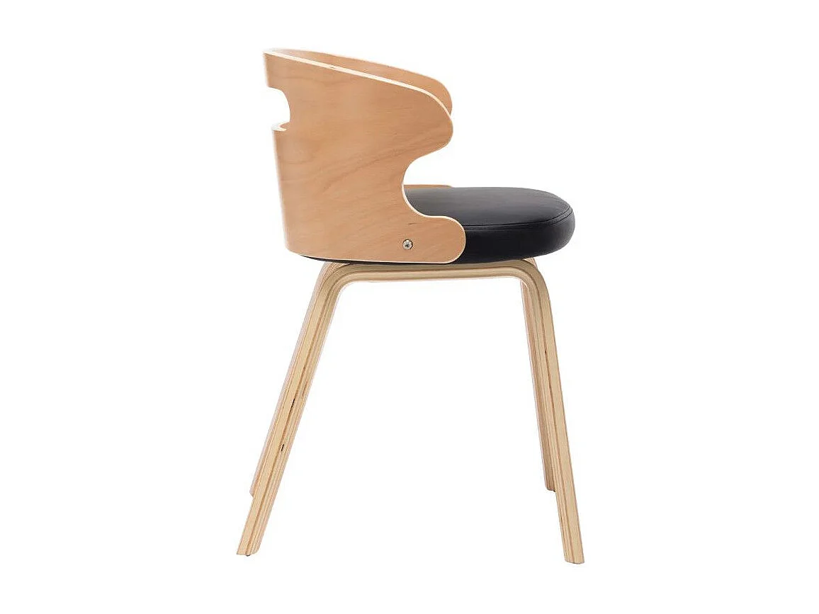 Chaise de salle à manger bois courbé clair et simili cuir noir Laetitia