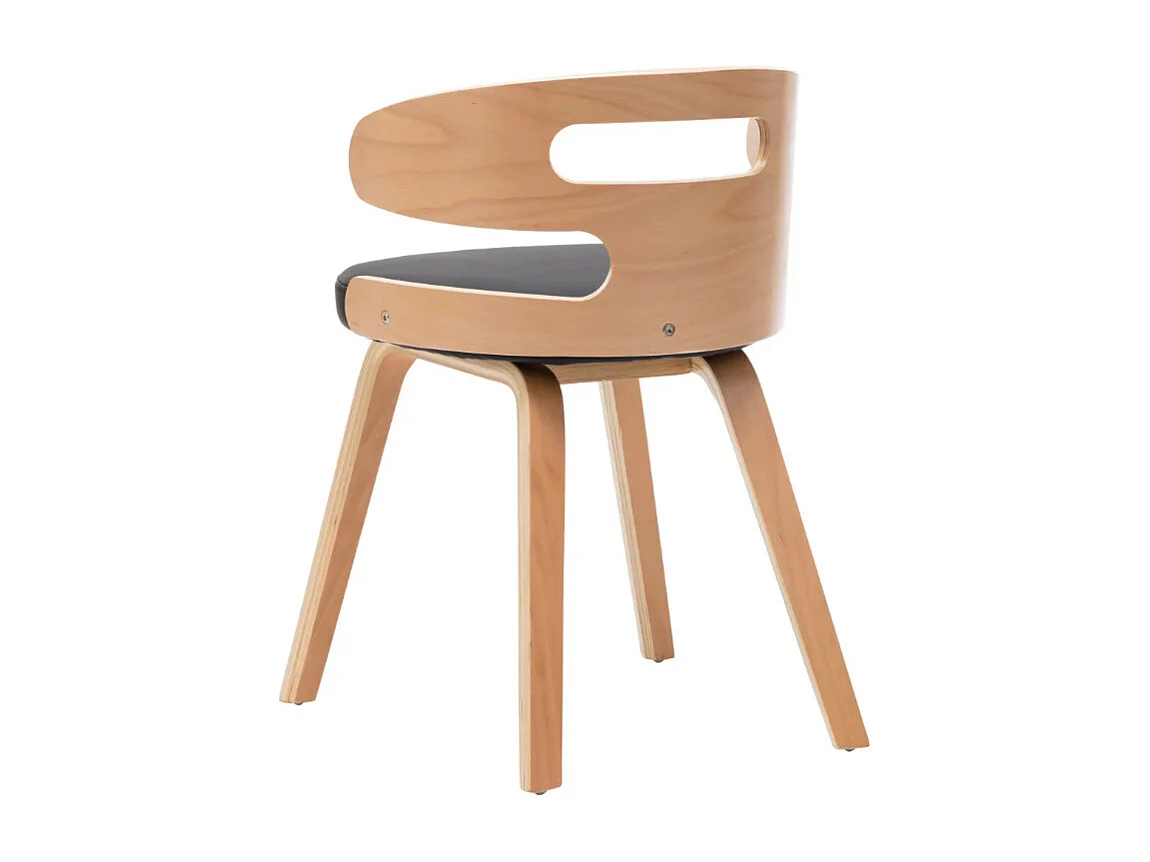 Chaise de salle à manger bois courbé clair et simili cuir noir Laetitia