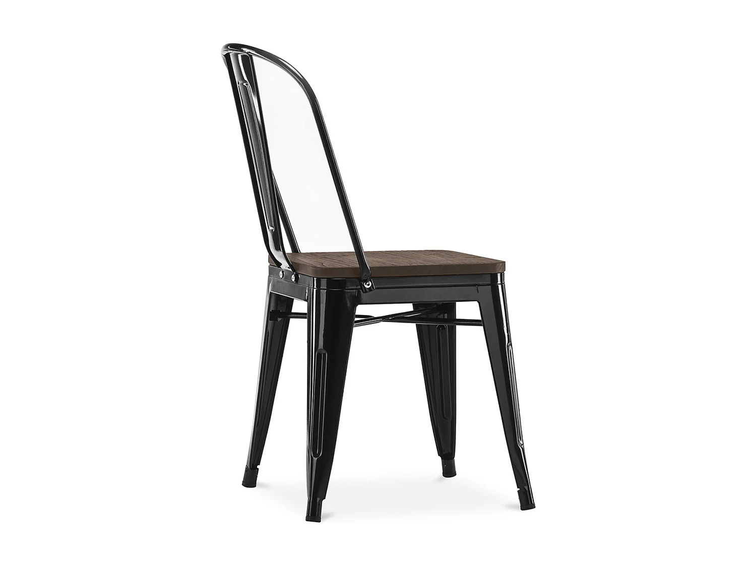 Chaise industrielle acier brillant et aise en bois massif marron Reko-Noir