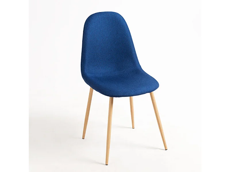 Silla Kuza de tela azul con patas de metal efecto madera natural - Lote de 2