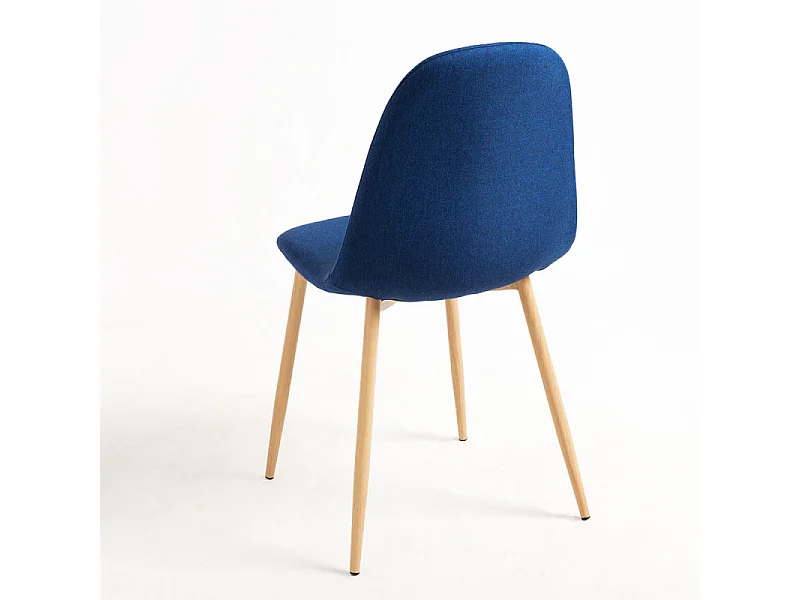 Silla Kuza de tela azul con patas de metal efecto madera natural - Lote de 2