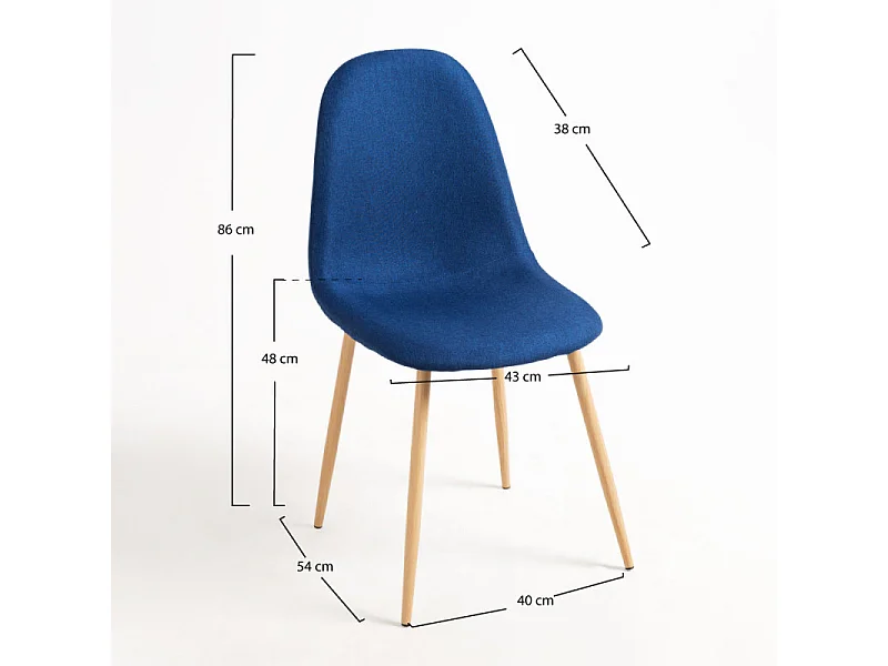 Silla Kuza de tela azul con patas de metal efecto madera natural - Lote de 2
