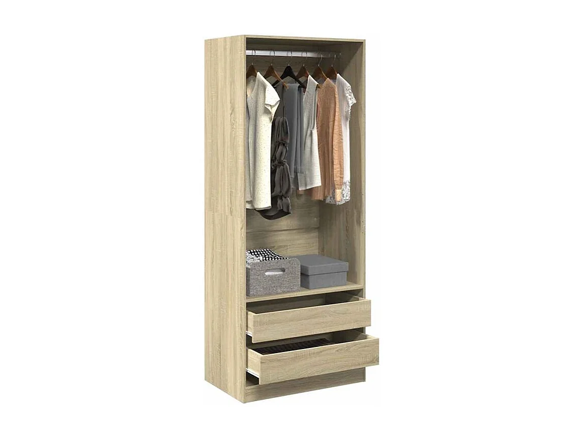 Armoire dressing 1 penderie 2 tiroir 80cm - Collection Kodok-Chêne clair