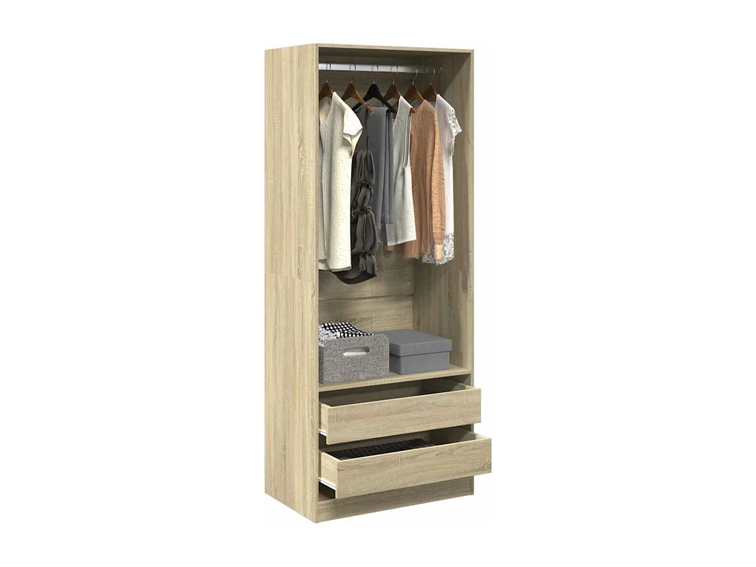 Armoire dressing 1 penderie 2 tiroir 80cm - Collection Kodok-Chêne clair