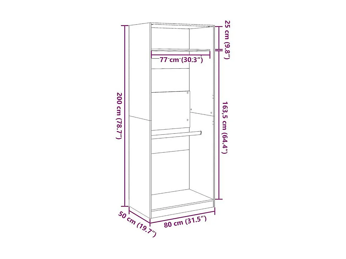 Armoire dressing 2 penderie 1 étagère 80cm - Collection Laker-Chêne gris