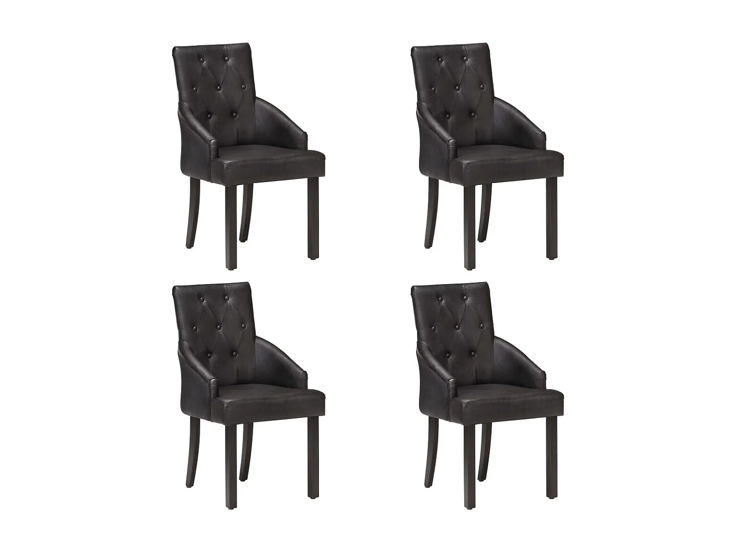 Chaise de salle à manger 4 pc Noir Cuir de chèvre véritable
